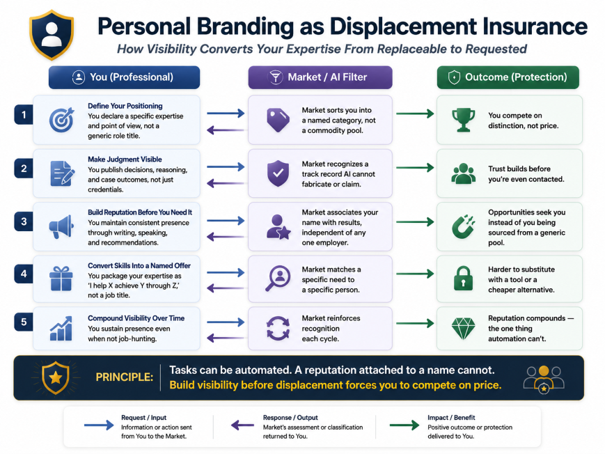 Personal Branding as Displacement Insurance diagram